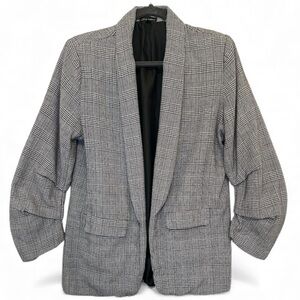 Shinestar Black and White Plaid Blazer w/Gathered Sleeves